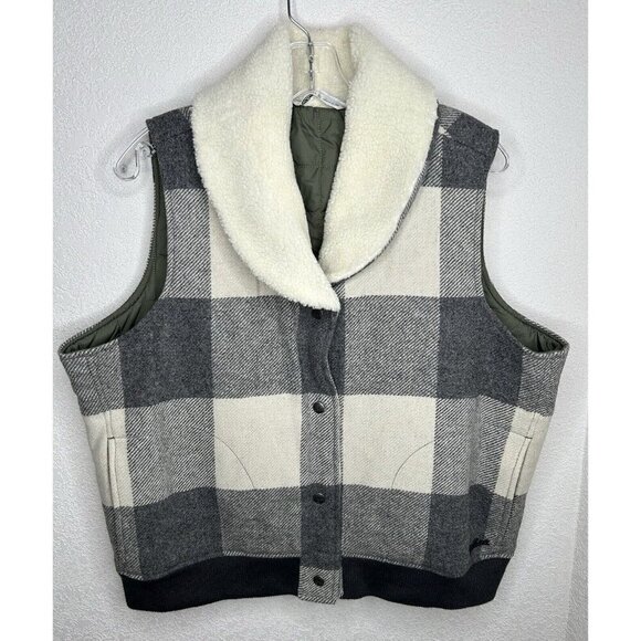 Woolrich Vest Womens Extra Large Wool Blend Gray Buffalo Plaid Snap Front XL - Picture 1 of 13